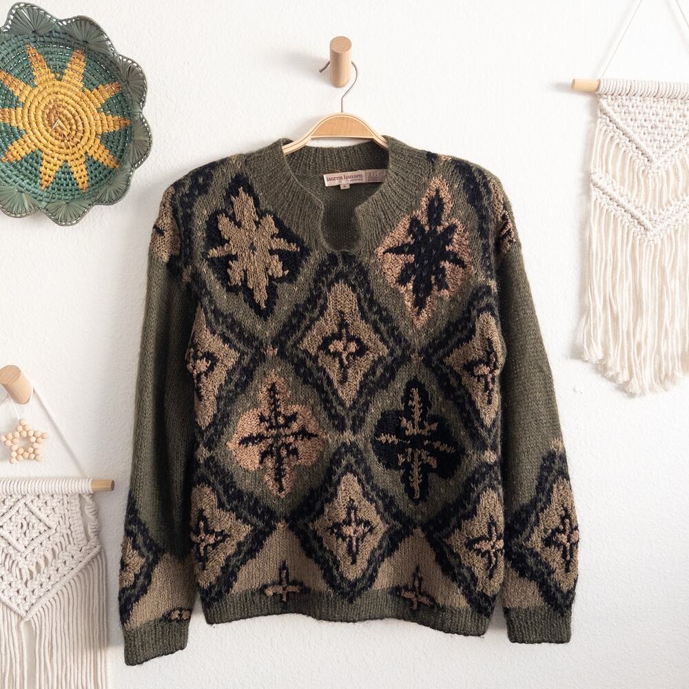 Lauren Hansen Vintage Olive Green Mohair Ramie Cotton Sweater Petite Small